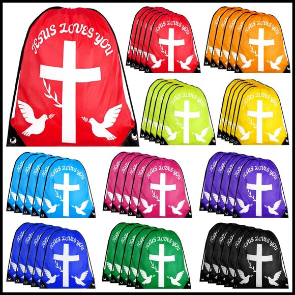 Drawstring Backpack Polyester Daypack Religious Inspirational Message Bulk Pack - Picture 1 of 7